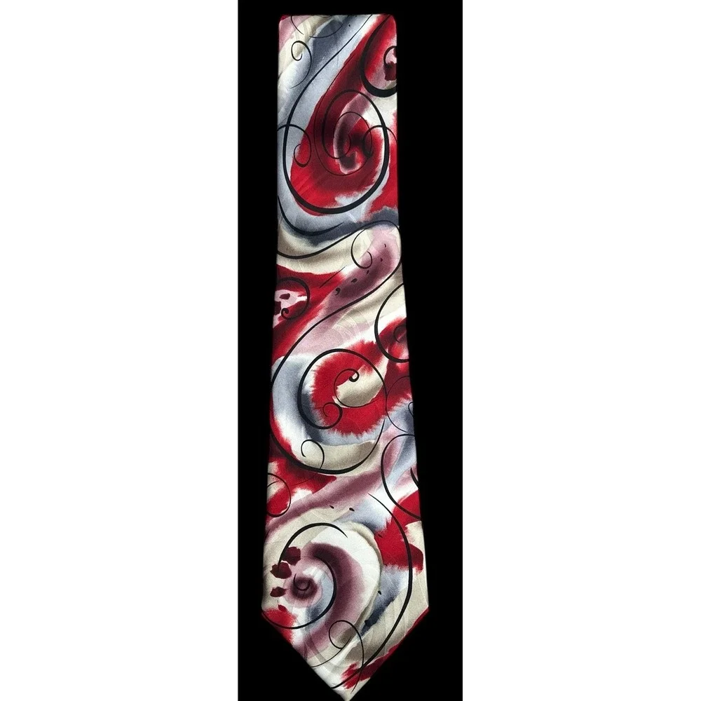 J. Garcia Snail Garden Collection 53, Men's 100% Silk Tie Red/Beige/Black